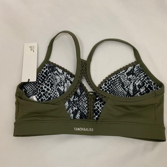 Track & Bliss Cloud Nine Sports Bra Army Green Reversible Racer Back Sz Large - Picture 4 of 9